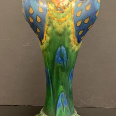 3 Headed Peacock Majolica Bird Vase
