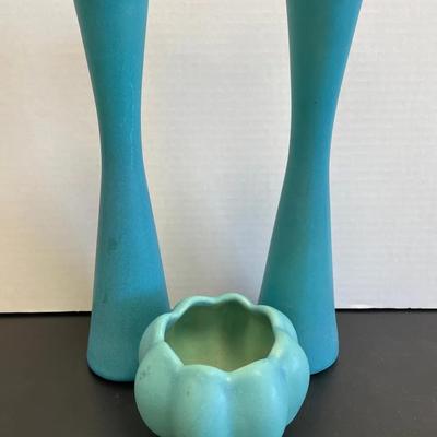 Van Briggle Pair Of Vases & Bowl