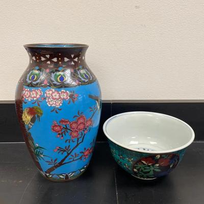 Cloisonné Vase & Bowl