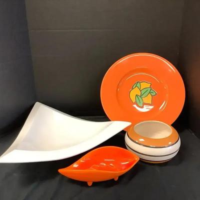 Orange & White Serving Dishes & More (4)