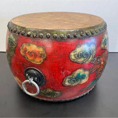 Vintage Chinese Leather Double-Sided Drum