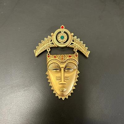 Vintage Avon, Gold Toned, Tribal Mask Brooch
