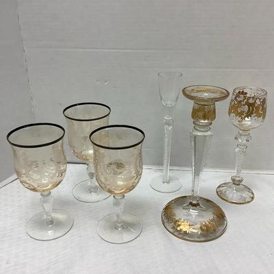 Gold & Silver Trimmed Glassware (6)