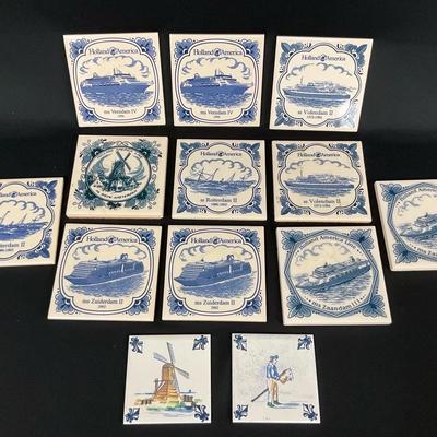 Holland America Line Delftware Ceramic Tile Coasters