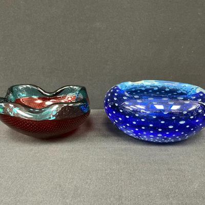 Art Glass Ashtray Pair