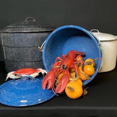 Granite And Enamel Ware Stock Pot Trio