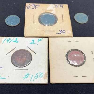 OPA Blue & Red Coins; 2 Cent Coin