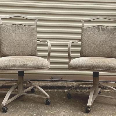Two Swivel Metal Caster Chairs With Wheels
