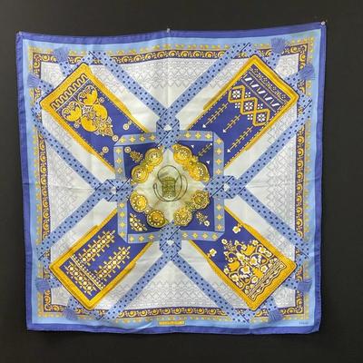 Hermès Carré 90 “Brins d’Or” Blue Silk Scarf