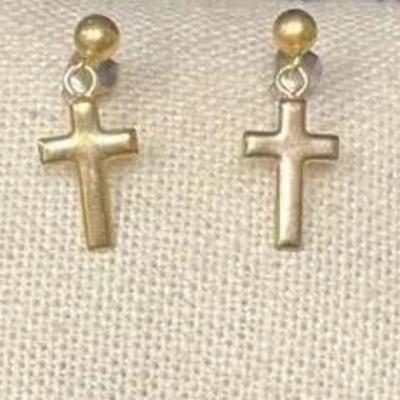 Sterling Silver Gold Tone Dangle Cross Earrings 