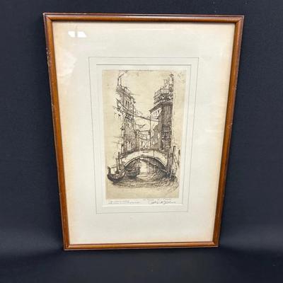 “Canal In Venice” Signed Etching