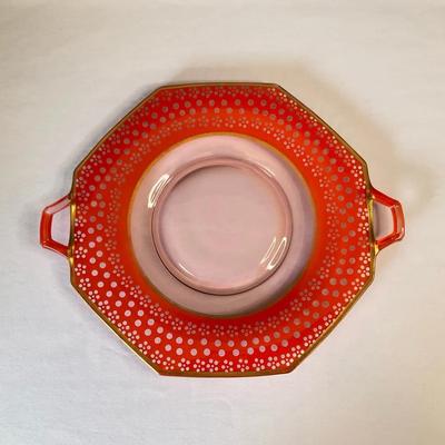 Vintage Orange Glass Plate With Handles