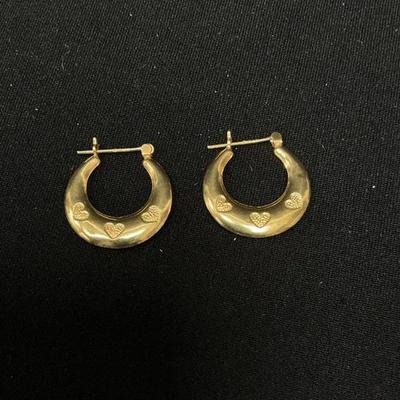 14K Gold Heart Hoop Earrings 