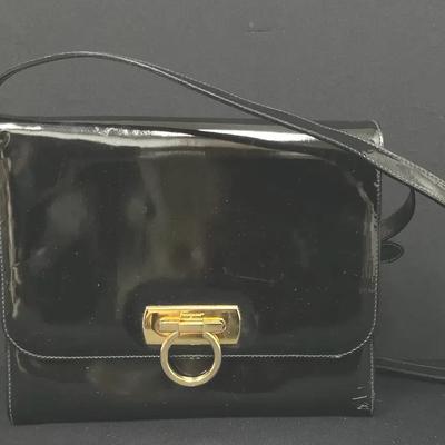 Salvatore Ferragamo Black Patten Leather Shoulder Bag