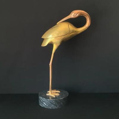 Hollywood Regency Style Brass Crane Sculpture