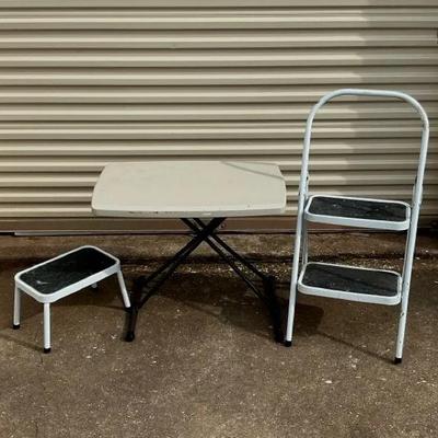 Step Stool, Step Ladder & Table Trio Lot
