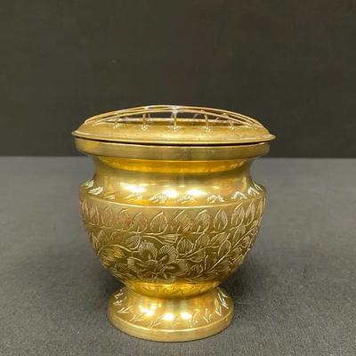 Indian Brass Vase With Flower Frog