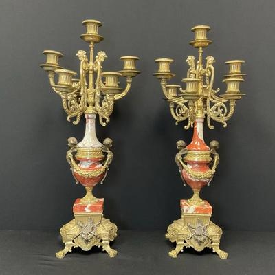 Imperial Franz Hermle Bronze & Marble Candelabras 