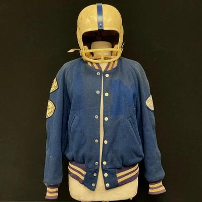 Vintage Blue Letterman Jacket & Helmet 