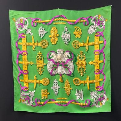 Hermès “Ferronnerie” Green Silk Scarf