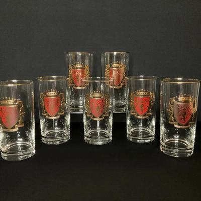 Vintage Libbey Heraldry Crown High Ball Glasses, 22k Gold Trim
