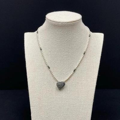 Sterling Silver Heart With Pearl Beaded Necklace 