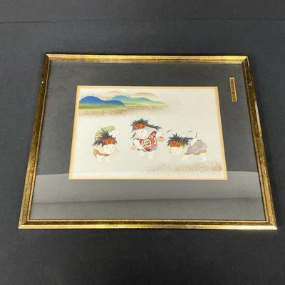 Drumming Figures Original Japanese Signed Woodblock Print