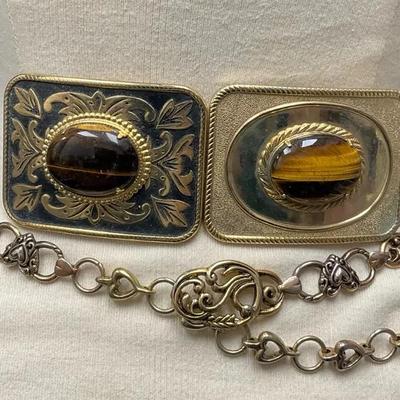 Gold Tone Belt And Buckles With Tiger’s Eye