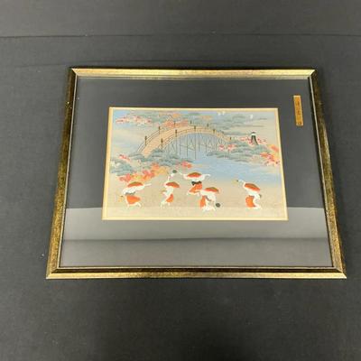 Dancing By The Bridge Original Signed Japanese Woodblock Print