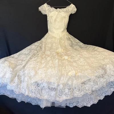 Vintage Wedding Gown with Petticoat and Hoop Skirt
