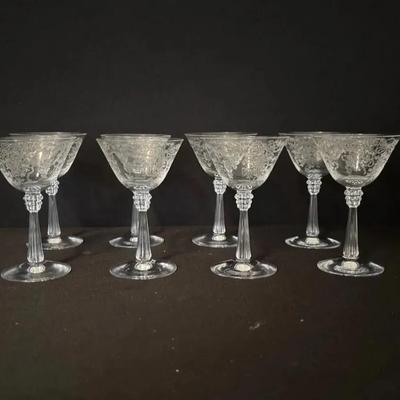 Wine Glasses Set Of 8 Vintage Etched Floral Elegant Crystal