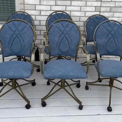 Set of 6 - rolling, swivel, padded metal chairs 