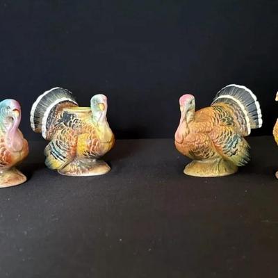 Vintage Napcoware Collection Ceramic Turkey Salt/Pepper Shakers, Candleholders Hand Painted Japan 