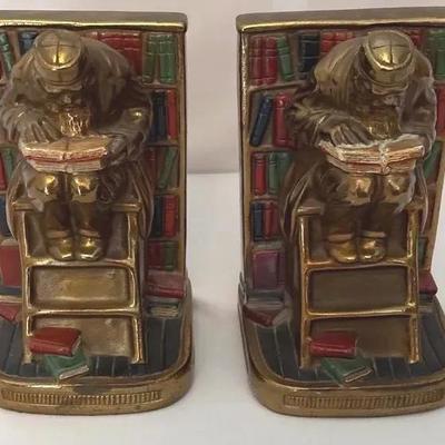 Vintage Marion Bronze Co. "Old Professor" Brass Bookends 