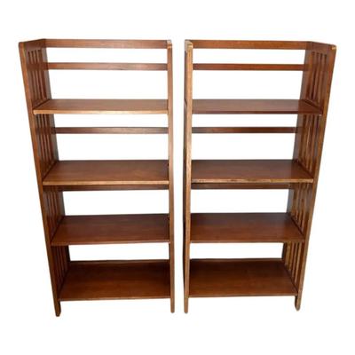 Pair Of Folding Mission Style Bookshelves 