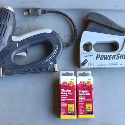 Pair of nail/staple guns- 1 hand powered, 1 electric + staples 