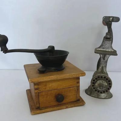 Vintage Food Grinder Along With Vintage Coffee Grinder