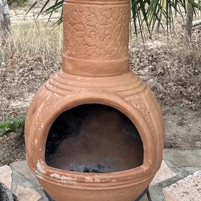 Painted concrete/pottery chiminea 
