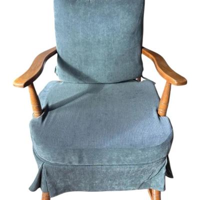 Small Oak Wood Upholstered Rocking Chair