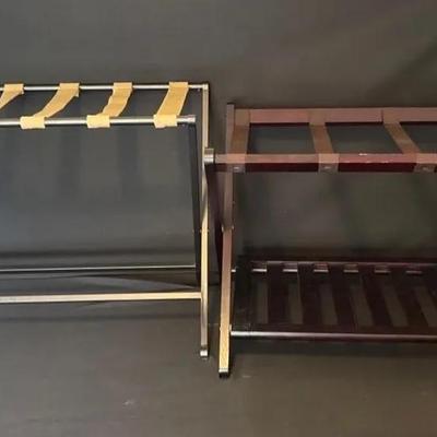  Wooden Folding Luggage Rack With A Lower Shelf & Metal Luggage Rack