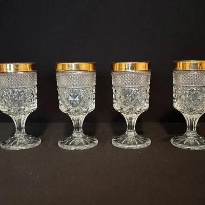 Vintage Gold Rim Wine Goblets, Set Of Four