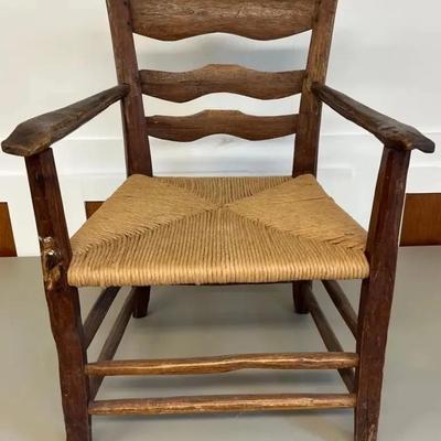 Vintage Child’s Ladder Back Armchair with Rush Seat