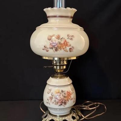 Vintage Hurricane Lamp Accurate Casting White Roses Floral 3 Way Lighting 