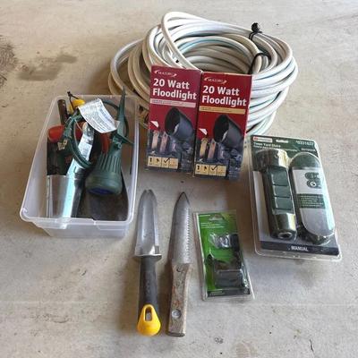 Lawn care lot - hoses, hand tools & lighting