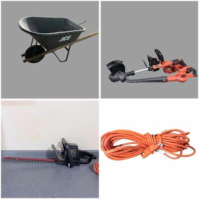 Wheelbarrow & Lawn Power Tools - B&D Weed Eater & Leaf Blower, Craftsman's Corded Hedge Trimmer