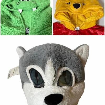 2 Costumes (Puff the Magic Dragon & Winnie the Pooh) & Wolf Head Maskimals NWT
