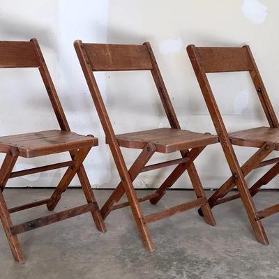 Set of 3 Folding Slated Wood Chairs