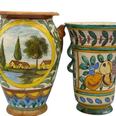 2 Vintage Majolica  Italian Ceramic Vases