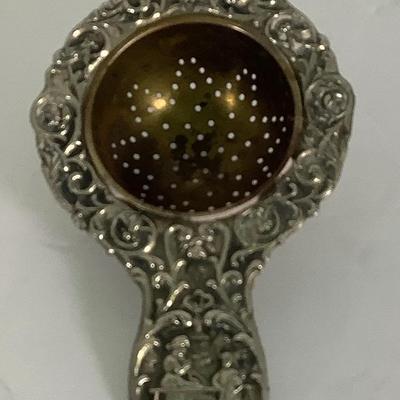 Antique German Silver Plate And Brass Tea Strainer 