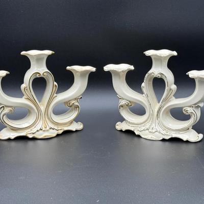 2 Art Deco Netettau Pottery Candlesticks